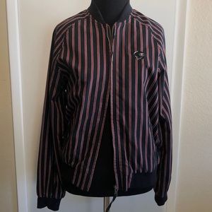 Black and red striped zip up jacket